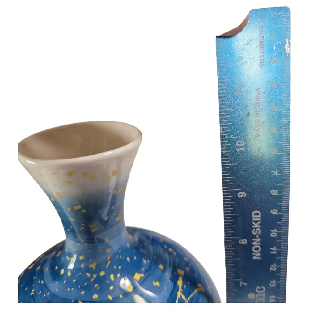 Pier 1 Blue Gold Speckled Ceramic Decorative Vase 10.5